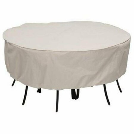 MR. BAR-B-Q 30 in. x 80 in. Dia; 600 x 300D PE Elastic Taupe Round Table & Chair Dining Set Patio Cover 100827